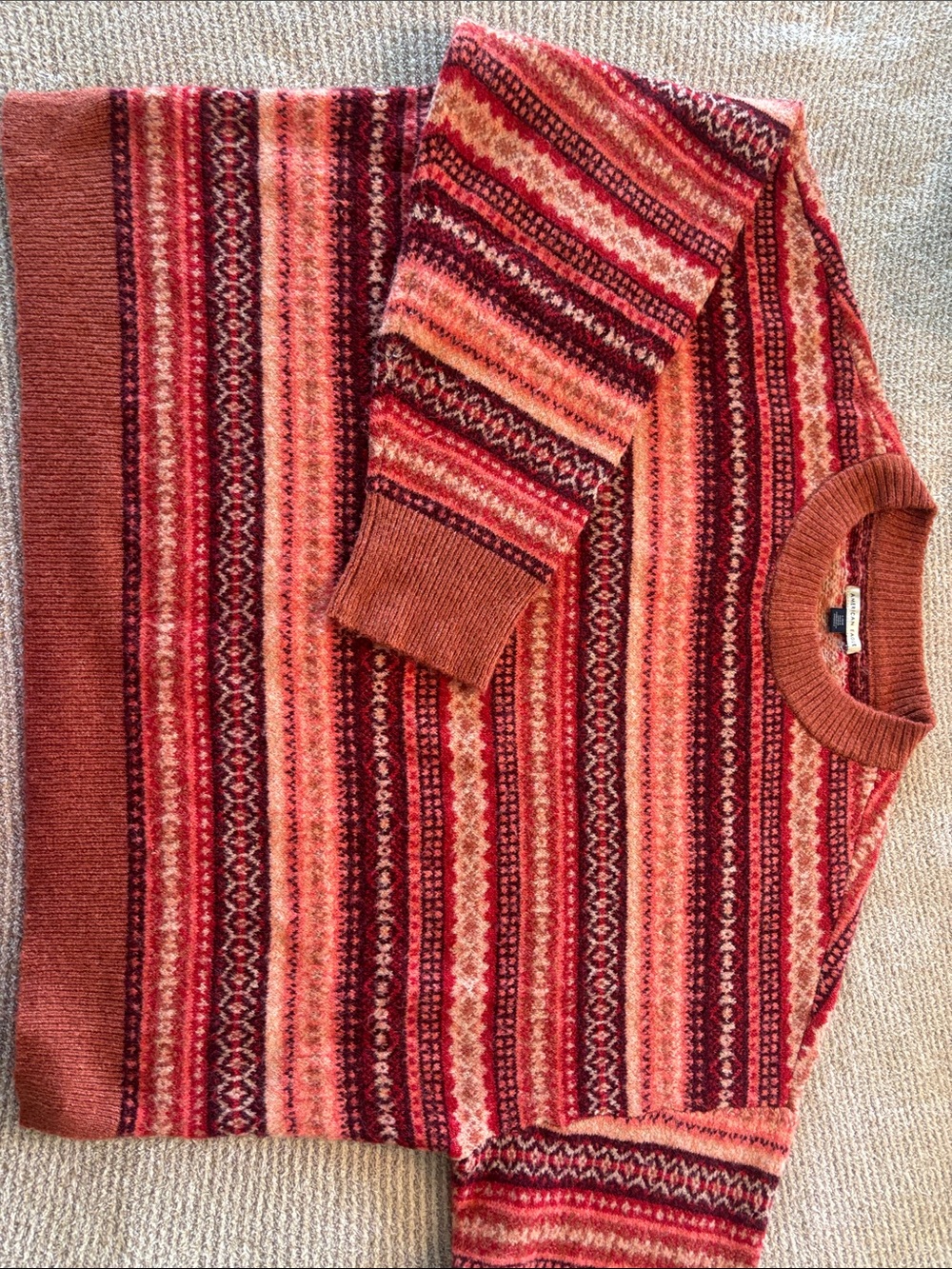 American Eagle Outfitters Oversized Fairisle Red & Rust Crewneck Sweater EUC L